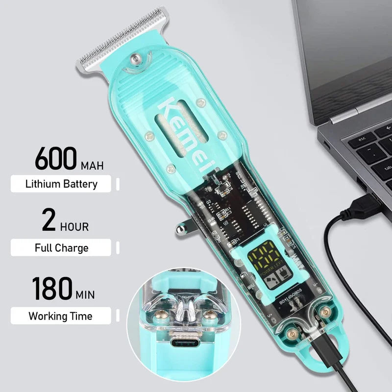 Premium Professional Hair Trimmer with Crystal-Clear Transparent Body & Smart LED Display