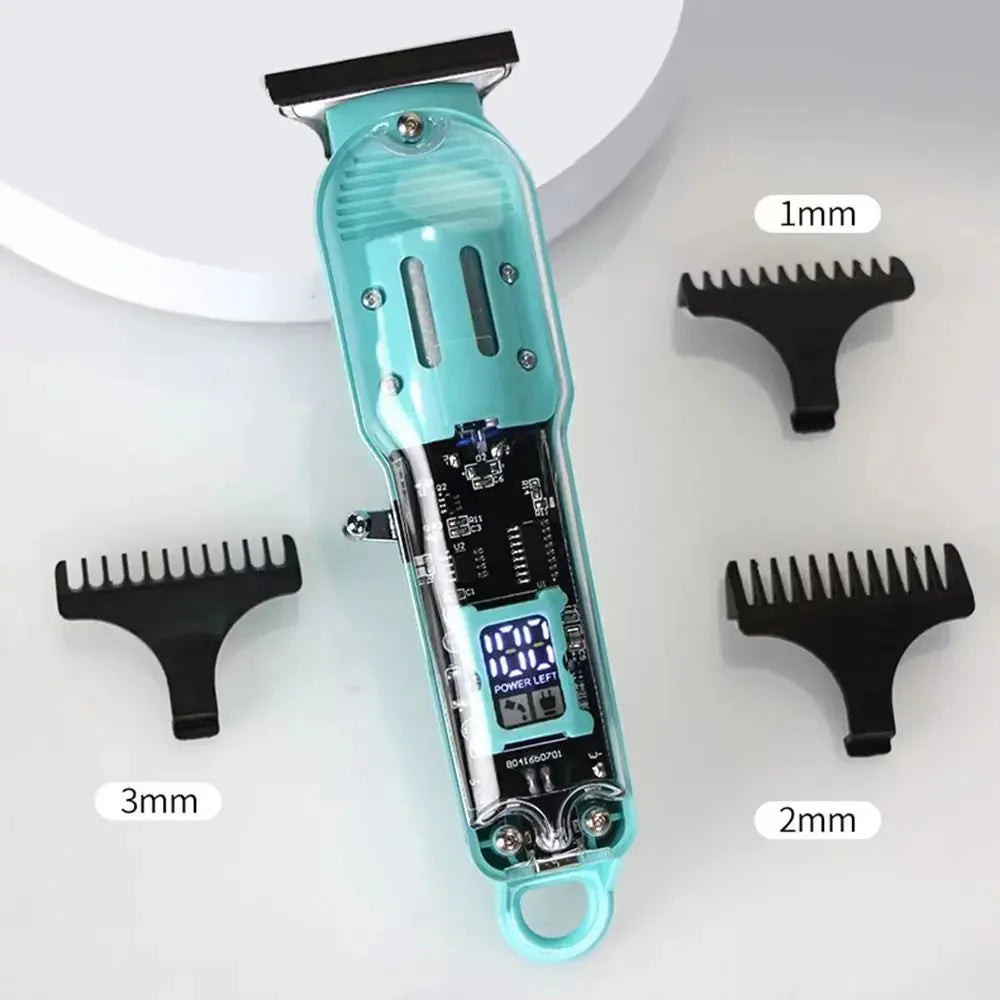 Premium Professional Hair Trimmer with Crystal-Clear Transparent Body & Smart LED Display