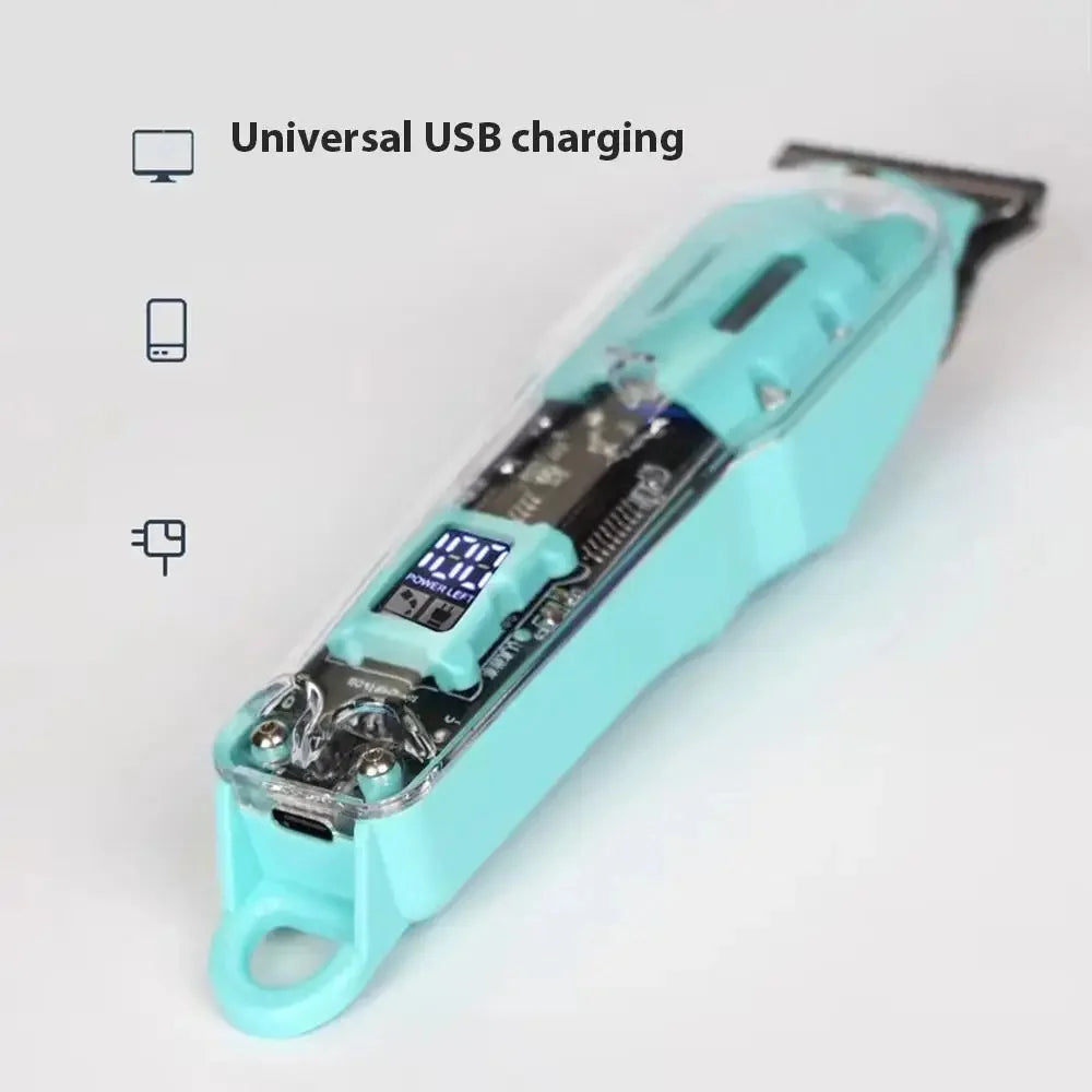 Premium Professional Hair Trimmer with Crystal-Clear Transparent Body & Smart LED Display
