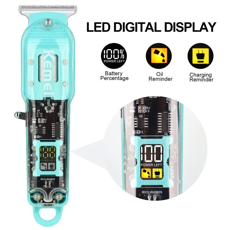 Premium Professional Hair Trimmer with Crystal-Clear Transparent Body & Smart LED Display